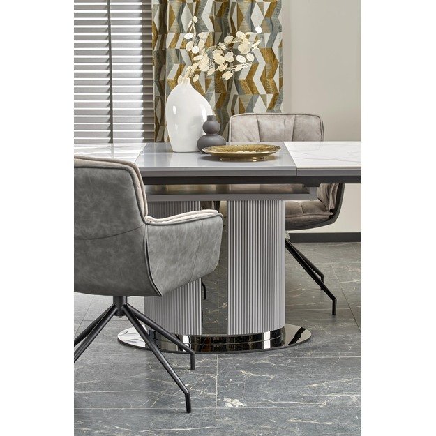 DANCAN extension table, white marble / grey / l. grey / black 36