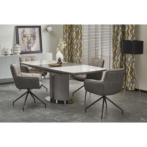 DANCAN extension table, white marble / grey / l. grey / black 32