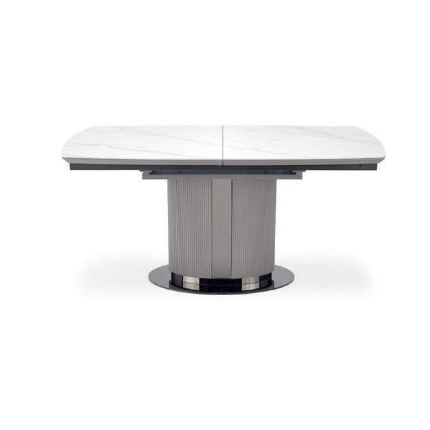 DANCAN extension table, white marble / grey / l. grey / black 8