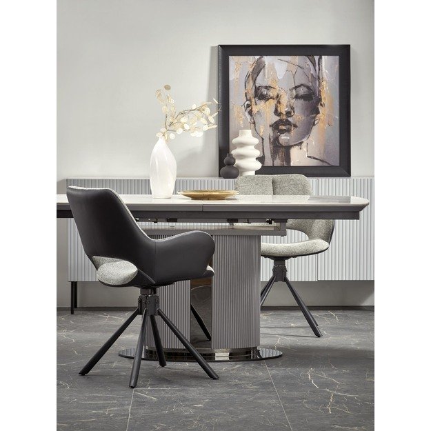 DANCAN extension table, white marble / grey / l. grey / black 20
