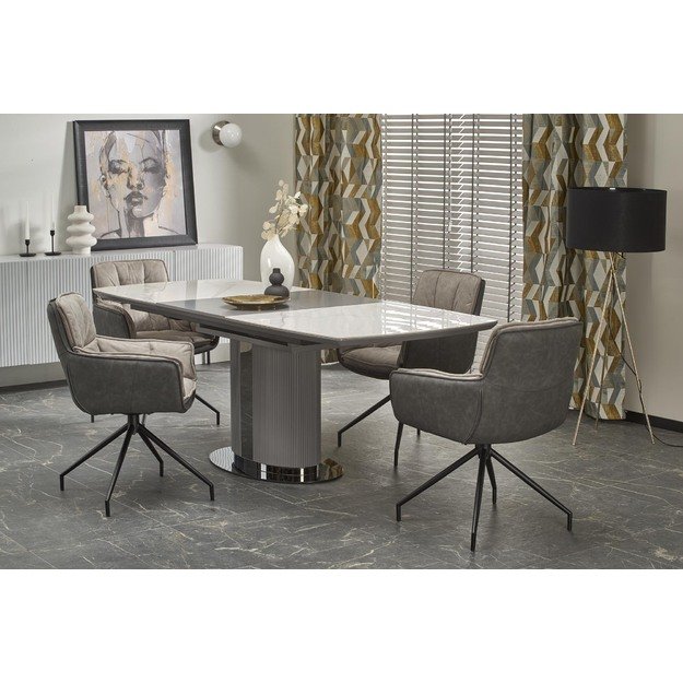 DANCAN extension table, white marble / grey / l. grey / black 11