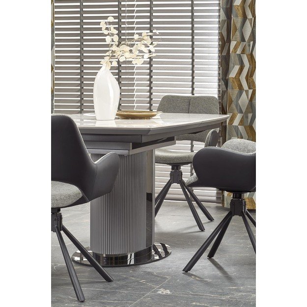 DANCAN extension table, white marble / grey / l. grey / black 21