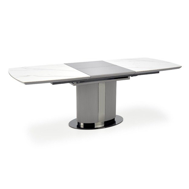 DANCAN extension table, white marble / grey / l. grey / black 12