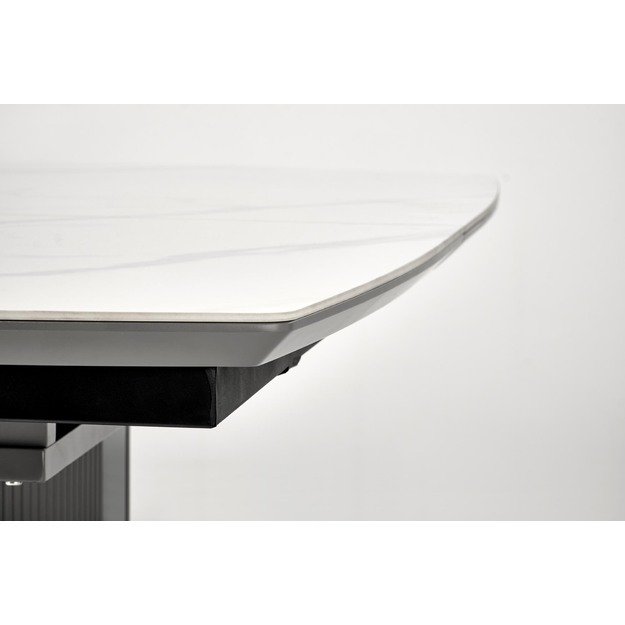 DANCAN extension table, white marble / grey / l. grey / black 6