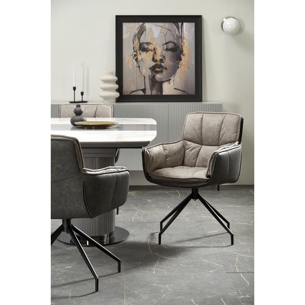 DANCAN extension table, white marble / grey / l. grey / black 22