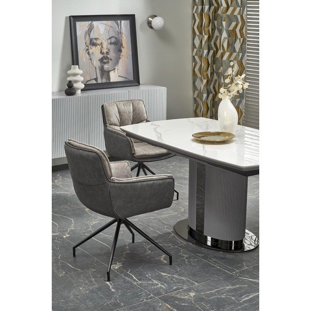 DANCAN extension table, white marble / grey / l. grey / black 37