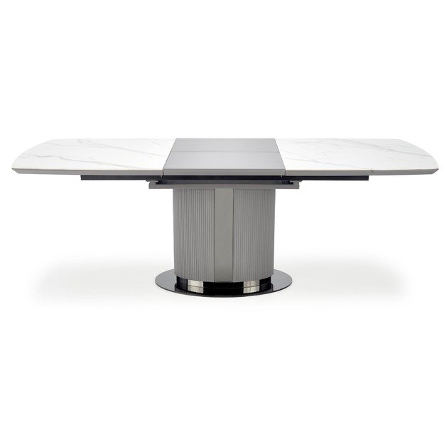 DANCAN extension table, white marble / grey / l. grey / black 10