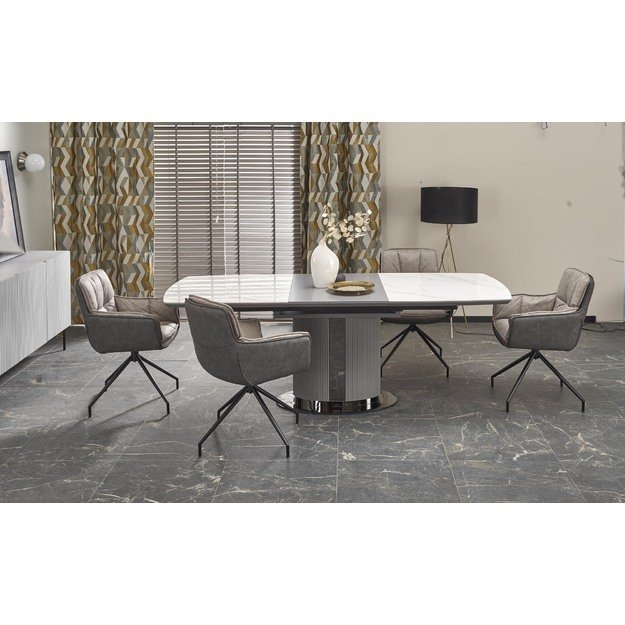 DANCAN extension table, white marble / grey / l. grey / black 17