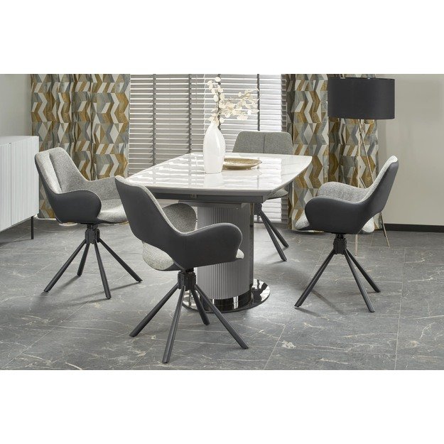 DANCAN extension table, white marble / grey / l. grey / black 40