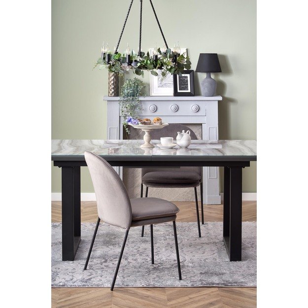 MARLEY extension table, color: top - white marble / grey, legs - black 1