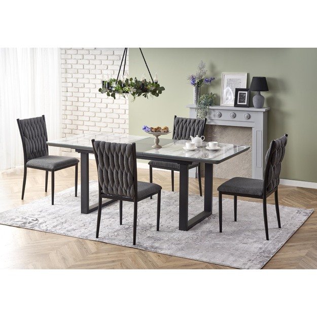 MARLEY extension table, color: top - white marble / grey, legs - black