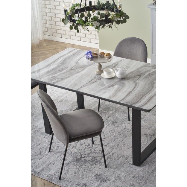 MARLEY extension table, color: top - white marble / grey, legs - black 2