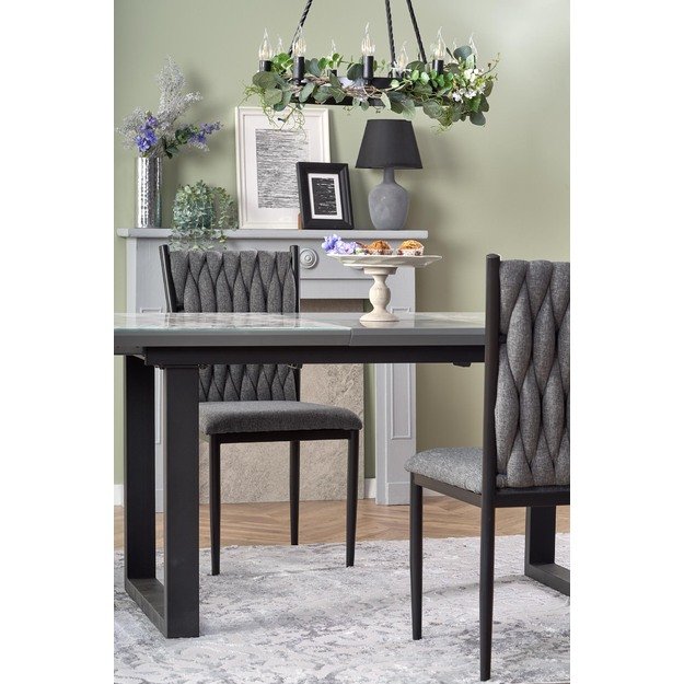 MARLEY extension table, color: top - white marble / grey, legs - black 5