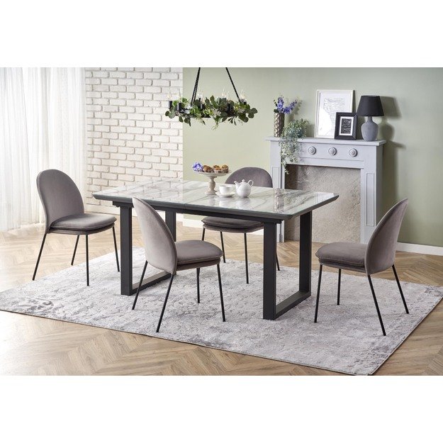 MARLEY extension table, color: top - white marble / grey, legs - black 4