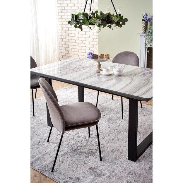 MARLEY extension table, color: top - white marble / grey, legs - black 3