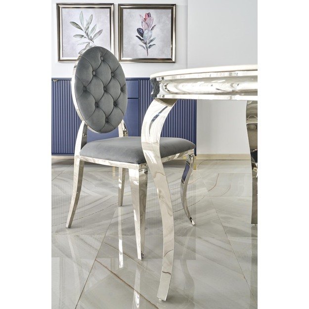 REGINALD table, color: top - white marble, legs - silver 20