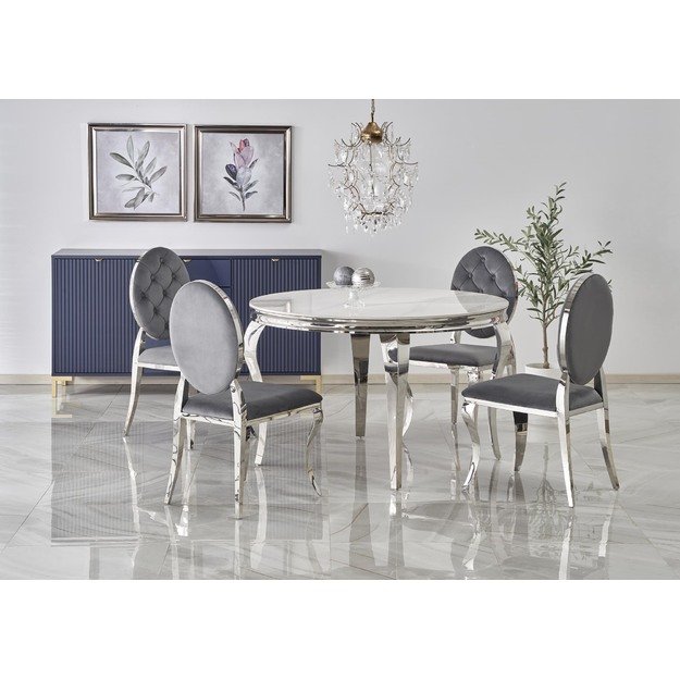 REGINALD table, color: top - white marble, legs - silver