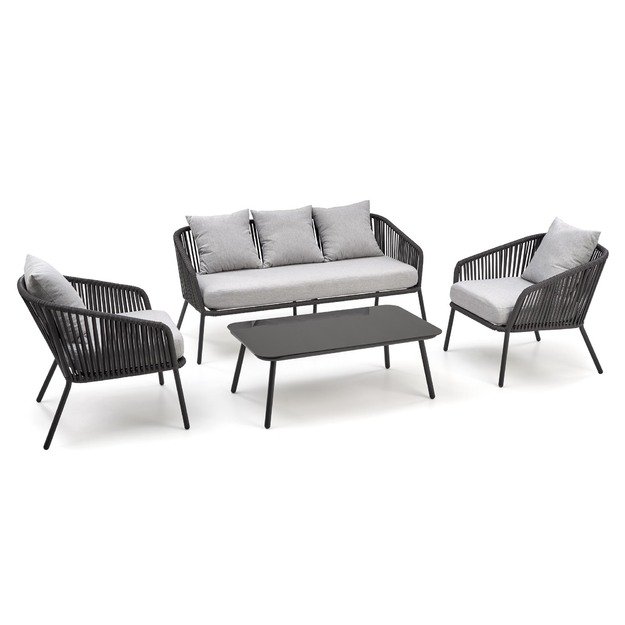 ROCCA garden set (sofa + 2 chairs + coffee table), dark grey / light grey 32