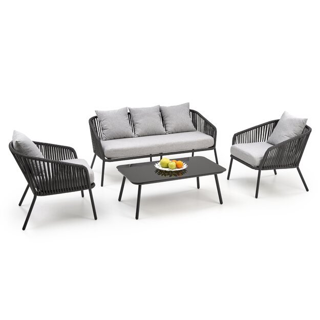 ROCCA garden set (sofa + 2 chairs + coffee table), dark grey / light grey 31