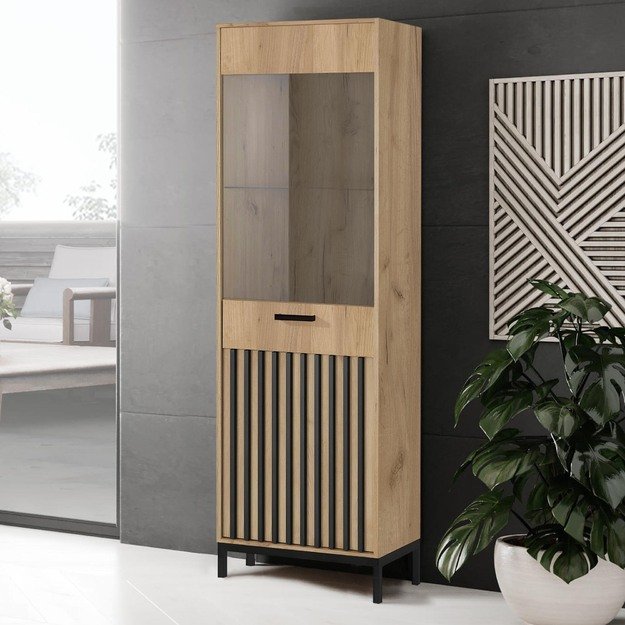 LAMINO W-1 display cabinet, craft oak / black 1