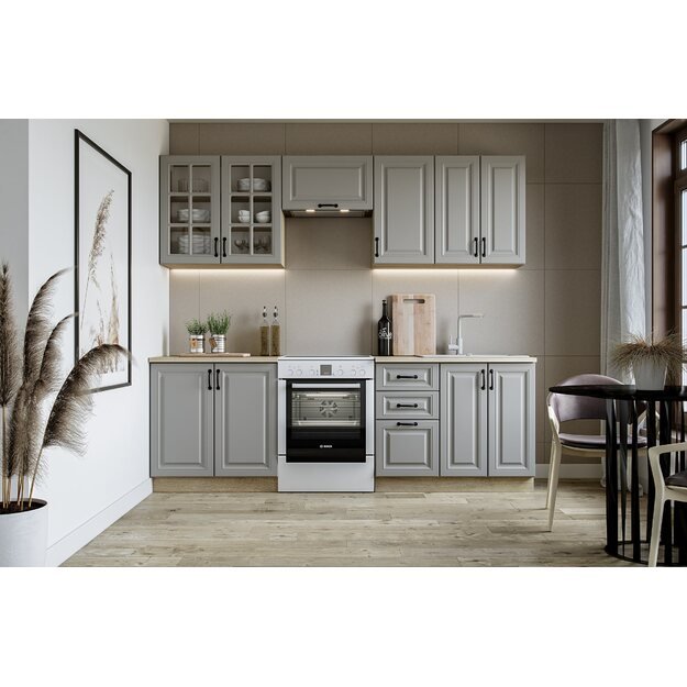 ELIZABETH 240 kitchen set, color: front - grey, body – sonoma oak, worktop – sonoma oak