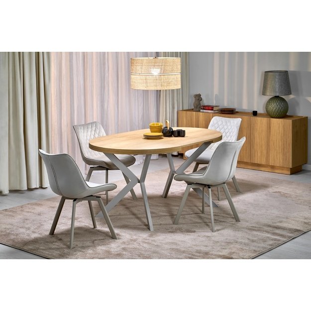 PERONI extension table, hikora oak / cashmere