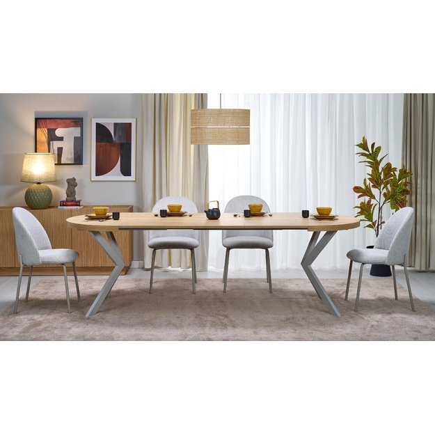 PERONI extension table, hikora oak / cashmere