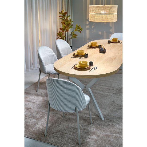 PERONI extension table, hikora oak / cashmere