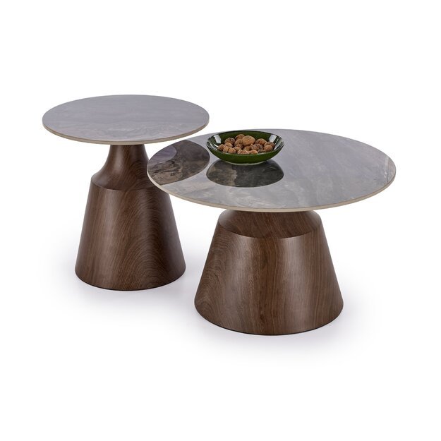 TOWER set of 2 c.tables brown marble / walnut