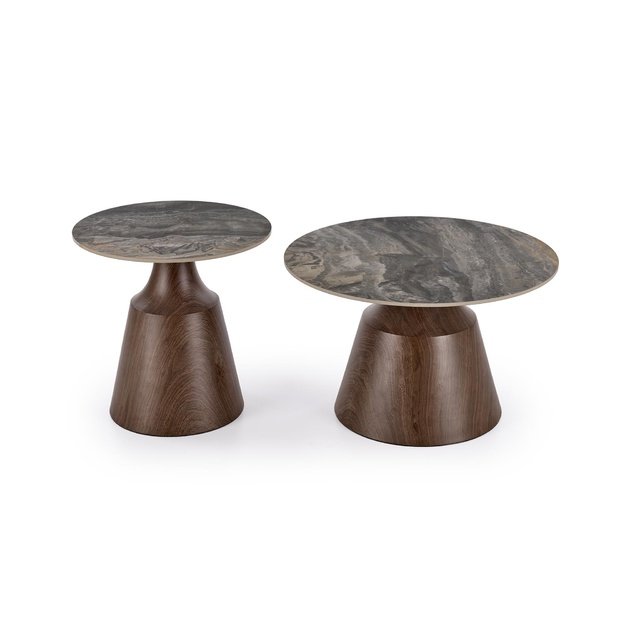 TOWER set of 2 c.tables brown marble / walnut
