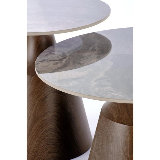 TOWER set of 2 c.tables brown marble / walnut