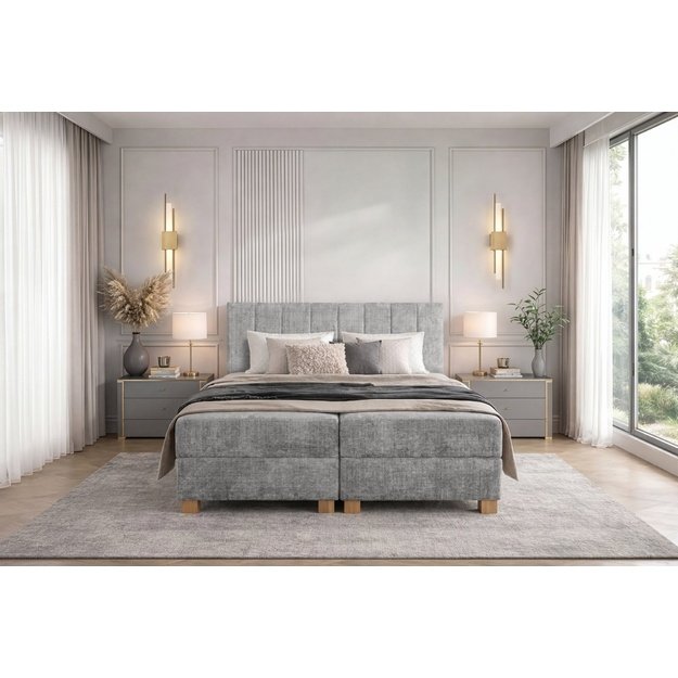 LARGO 160 bed with bedding container and built-in mattress, grey