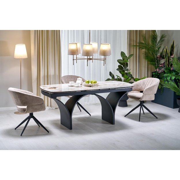 ALTER oval table, beige marble / black