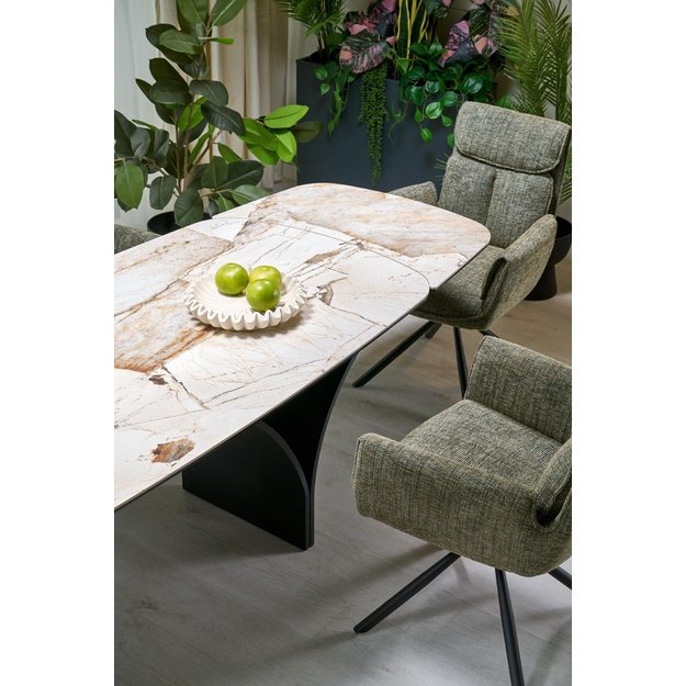 ALTER oval table, beige marble / black