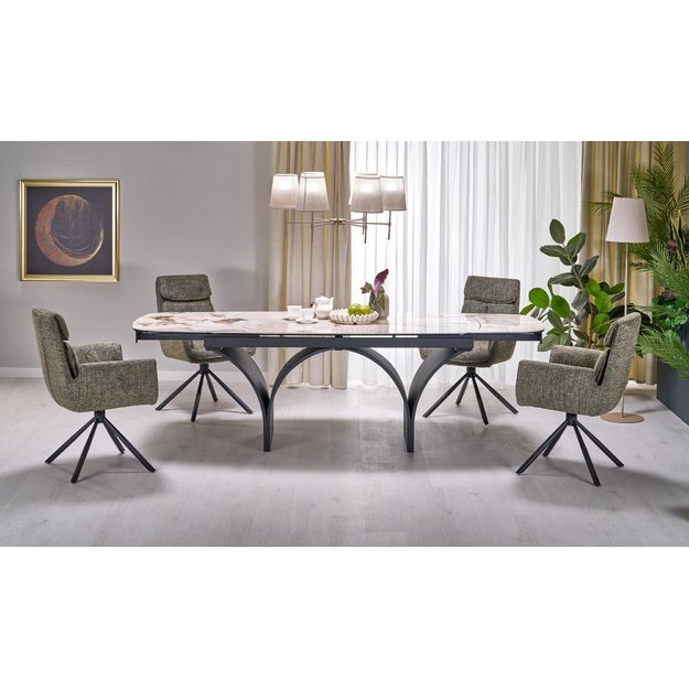 ALTER oval table, beige marble / black