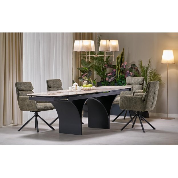 ALTER oval table, beige marble / black
