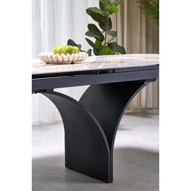 ALTER oval table, beige marble / black