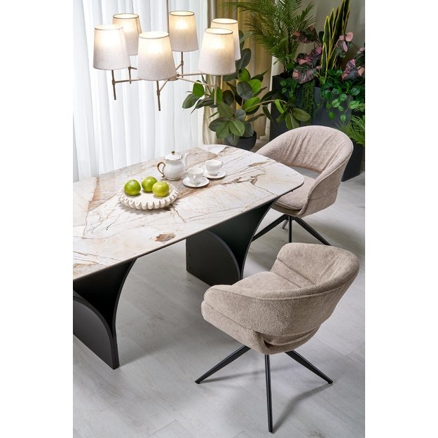 ALTER oval table, beige marble / black