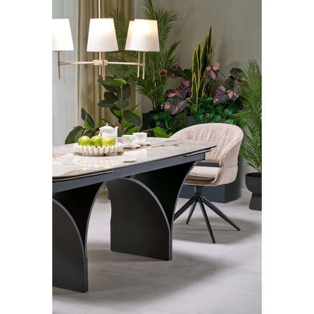 ALTER oval table, beige marble / black
