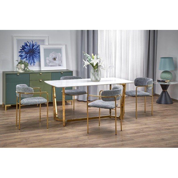 CLEMENTE table, color: top - white marble, legs - gold