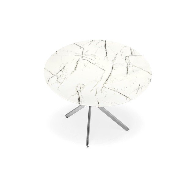 RAYMOND 2 table, white marble / silver 8