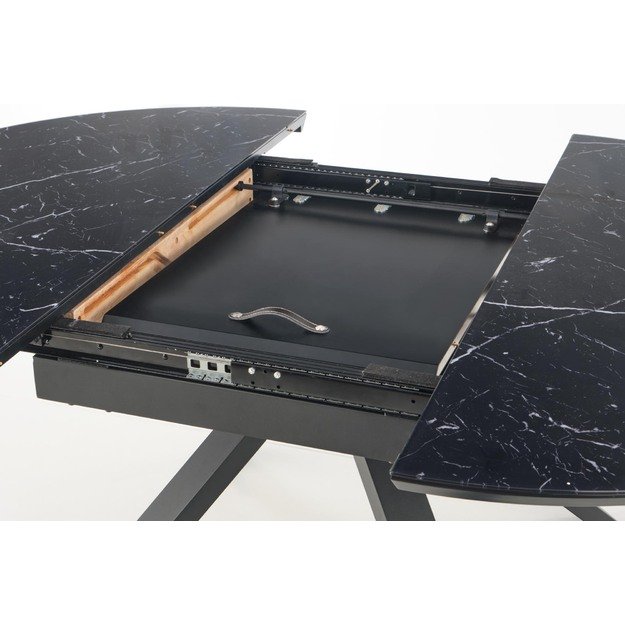 VERTIGO extension table, color: top - black marble, legs - black 10