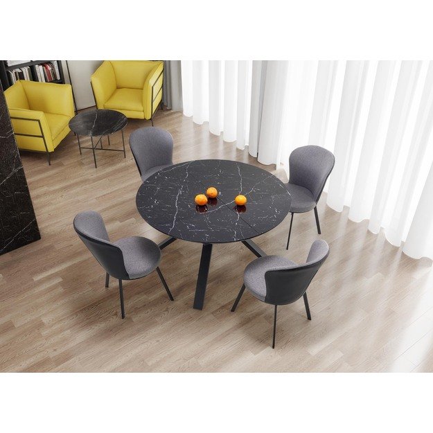 VERTIGO extension table, color: top - black marble, legs - black 4