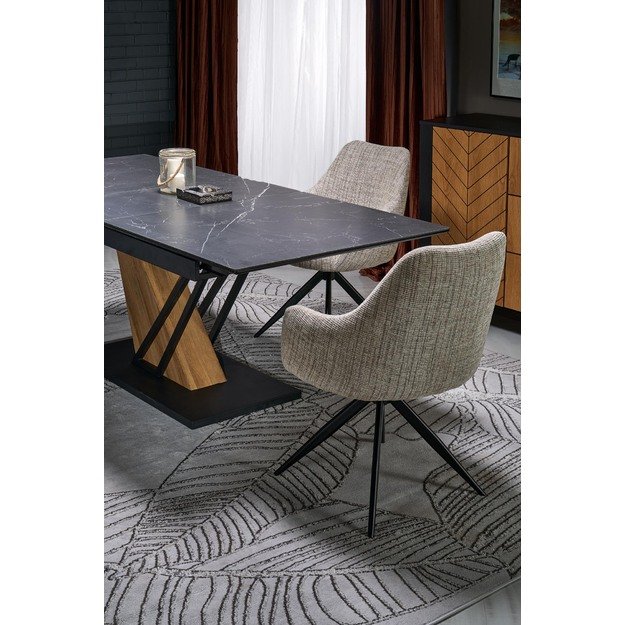 VOLANT 140 extension table, top - black marble, legs - golden oak / black 10