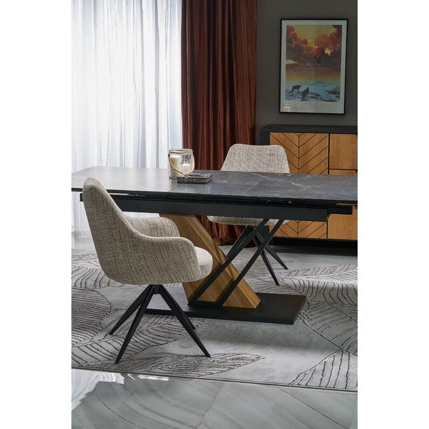 VOLANT 140 extension table, top - black marble, legs - golden oak / black 8