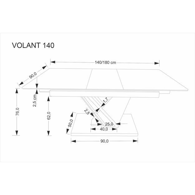 VOLANT 140 extension table, top - black marble, legs - golden oak / black 7