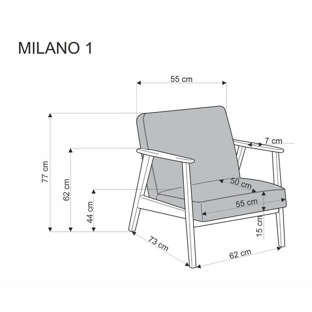 MILANO 1S, leisure chair, beige CASTEL#15 / dark walnut 3