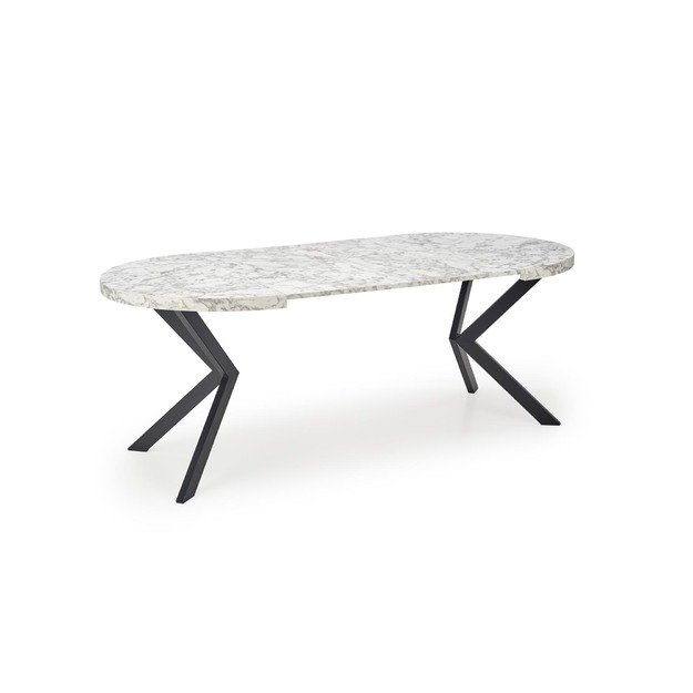 PERONI extension table, white marble / black 8