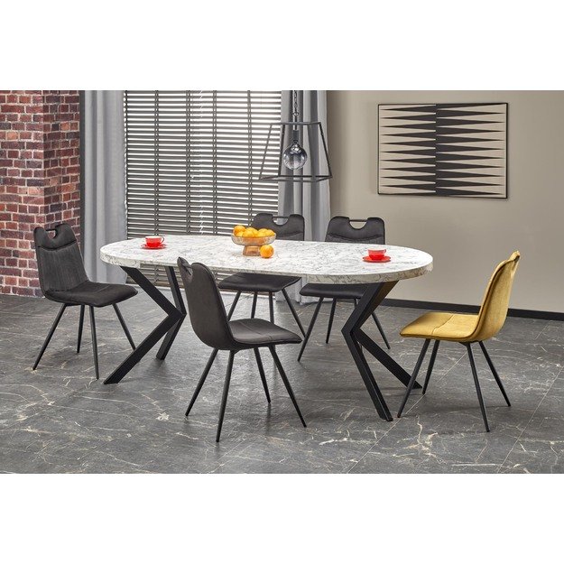 PERONI extension table, white marble / black
