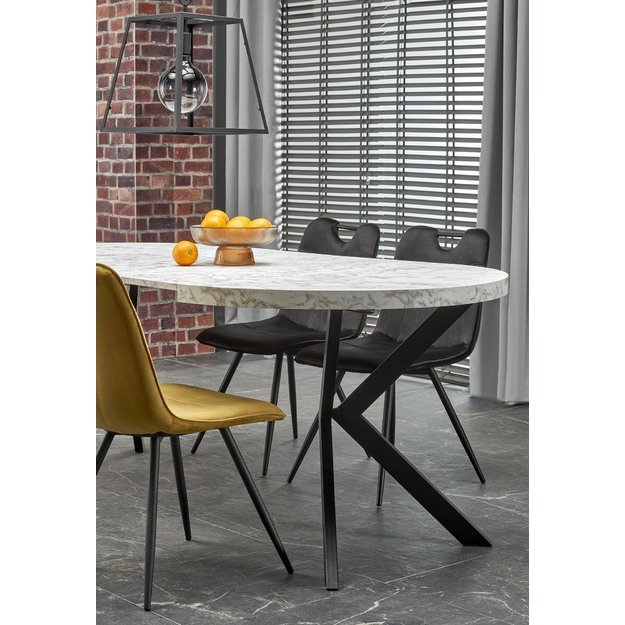 PERONI extension table, white marble / black 11